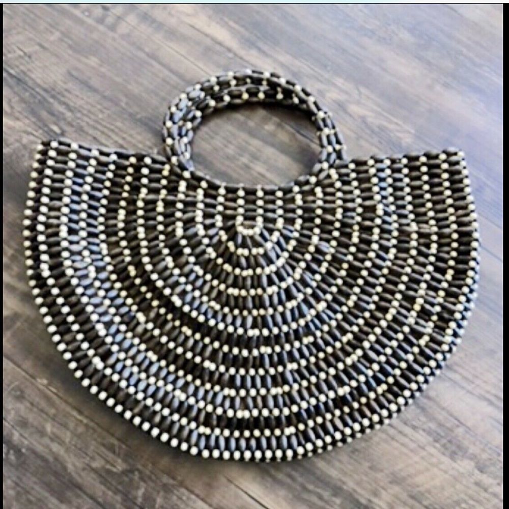 Free People All Wood Half Moon Beaded Lined Bag - Picture 4 of 7